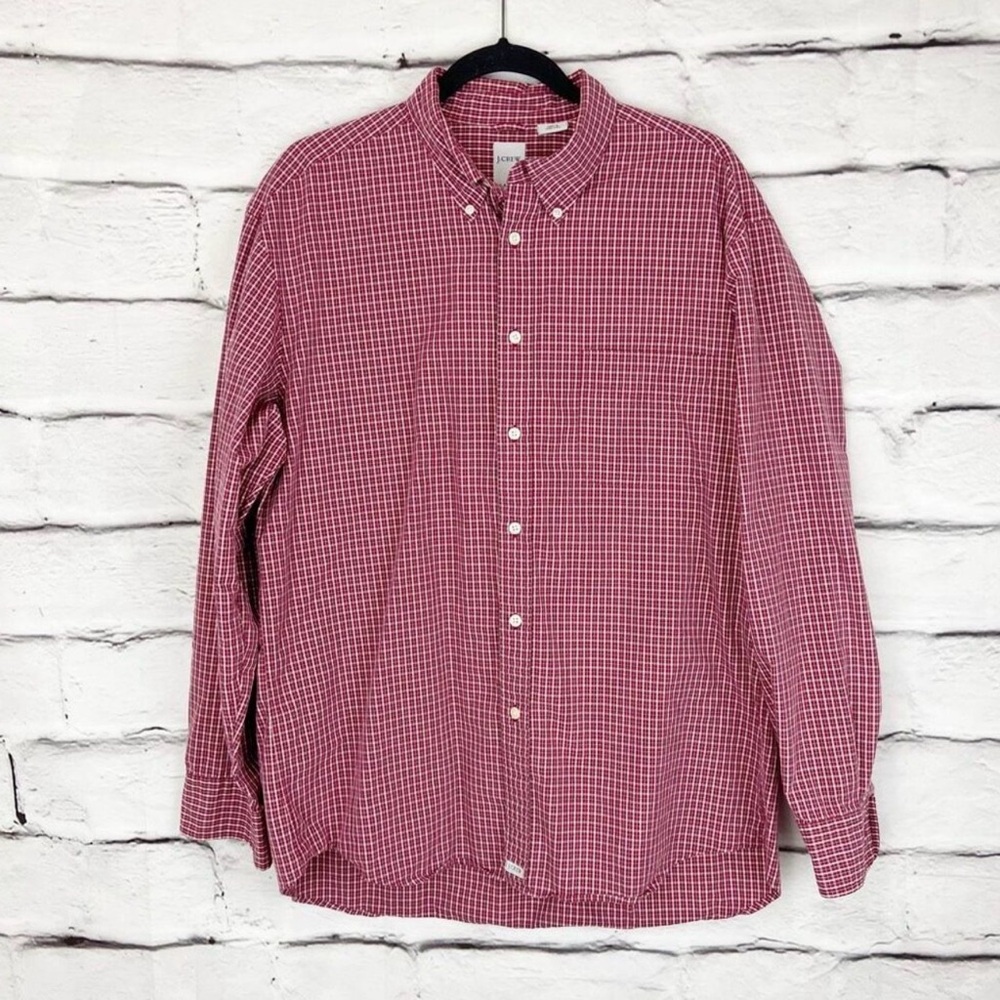 J. Crew Men's L Red Plaid Long Sleeve Button-Down Shirt Casual
